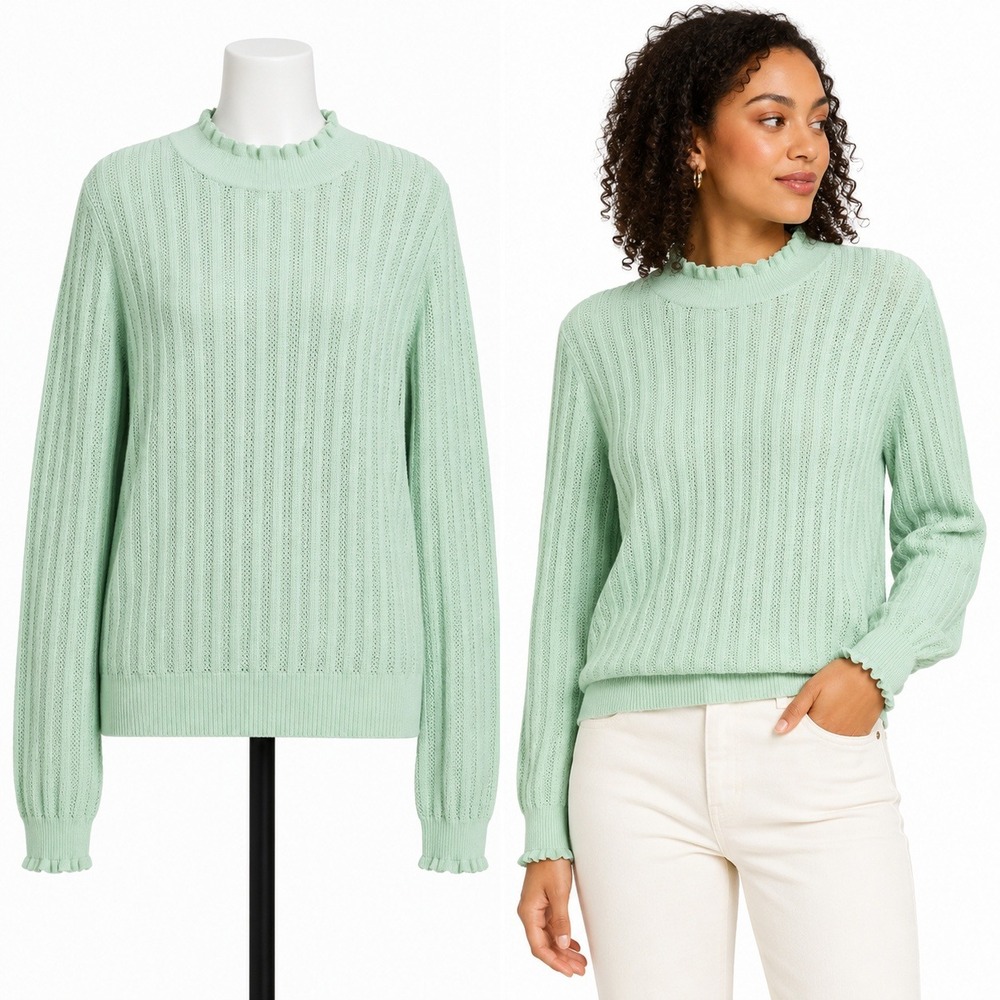 J. Crew Sweater Womens Medium Green‎ Open Knit Fairy Bohemian Preppy Feminine